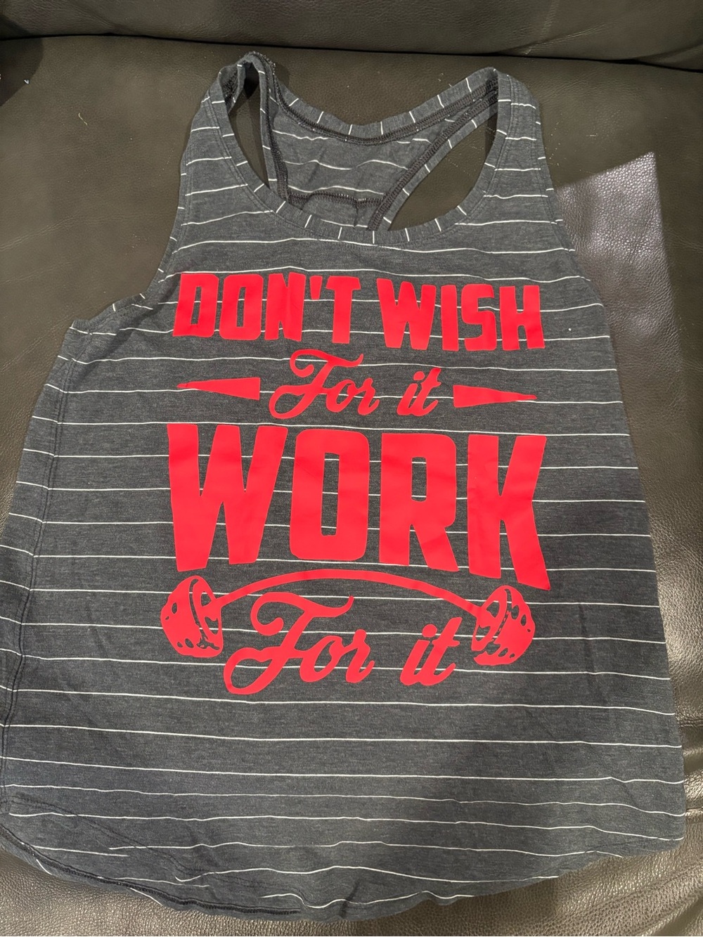 Lululemon Don't Wish For It Work For It Gray Striped Tank with Red Graphic